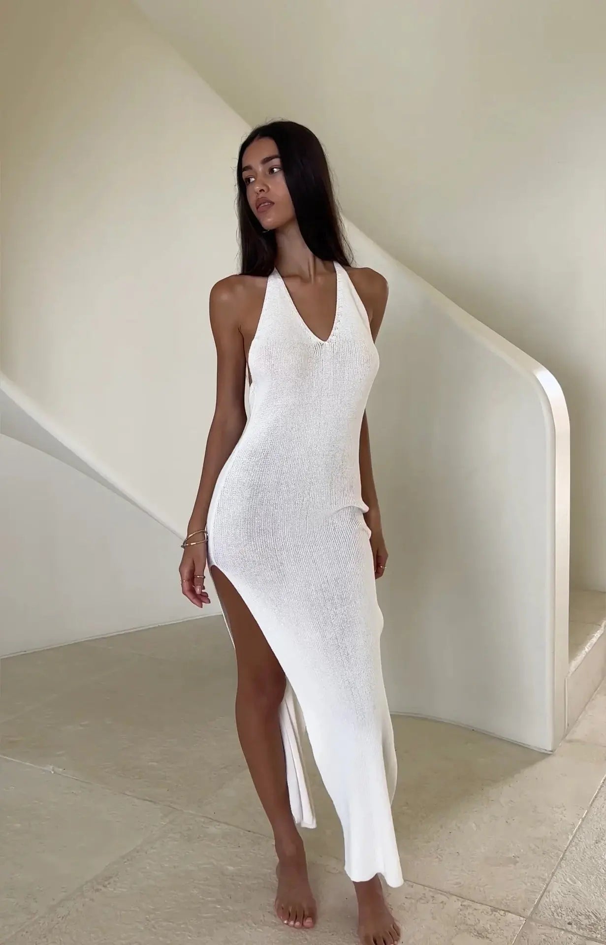 Knitted Strap Backless Dress null