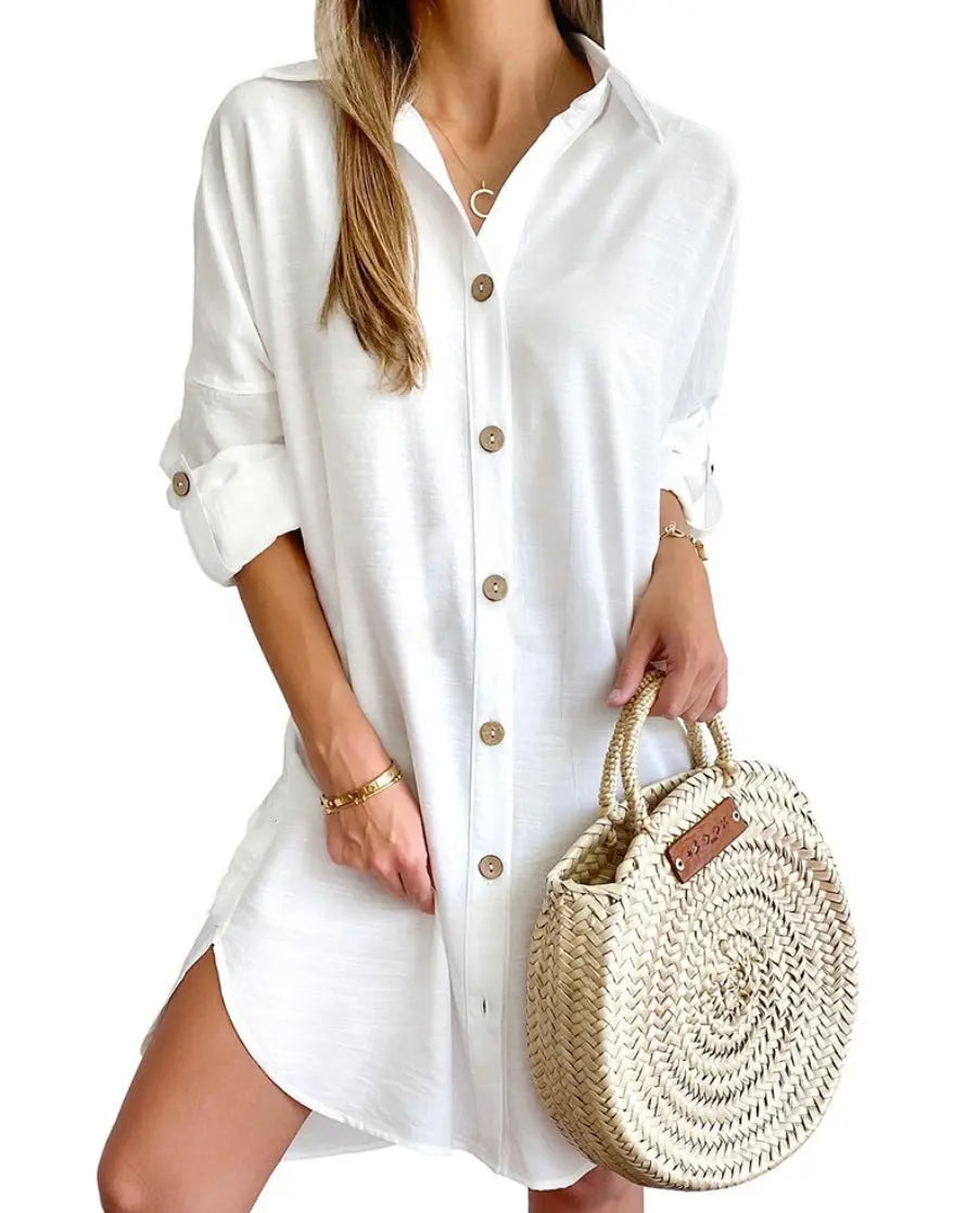 Autumn Leisure Long Sleeve Lapel Button Shirt Dress Womens Clothing SHANVY