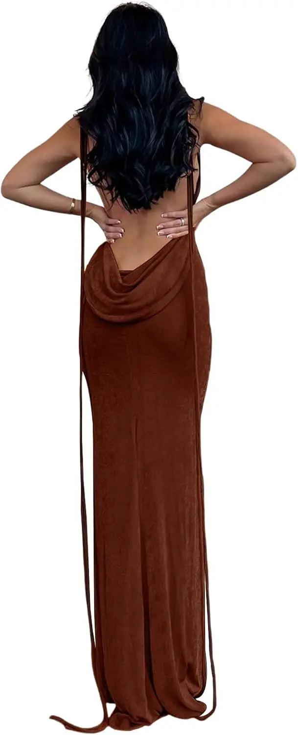 Bodycon Dresses for Women Spaghetti Strap Lace Up Backless Cowl SHANVY
