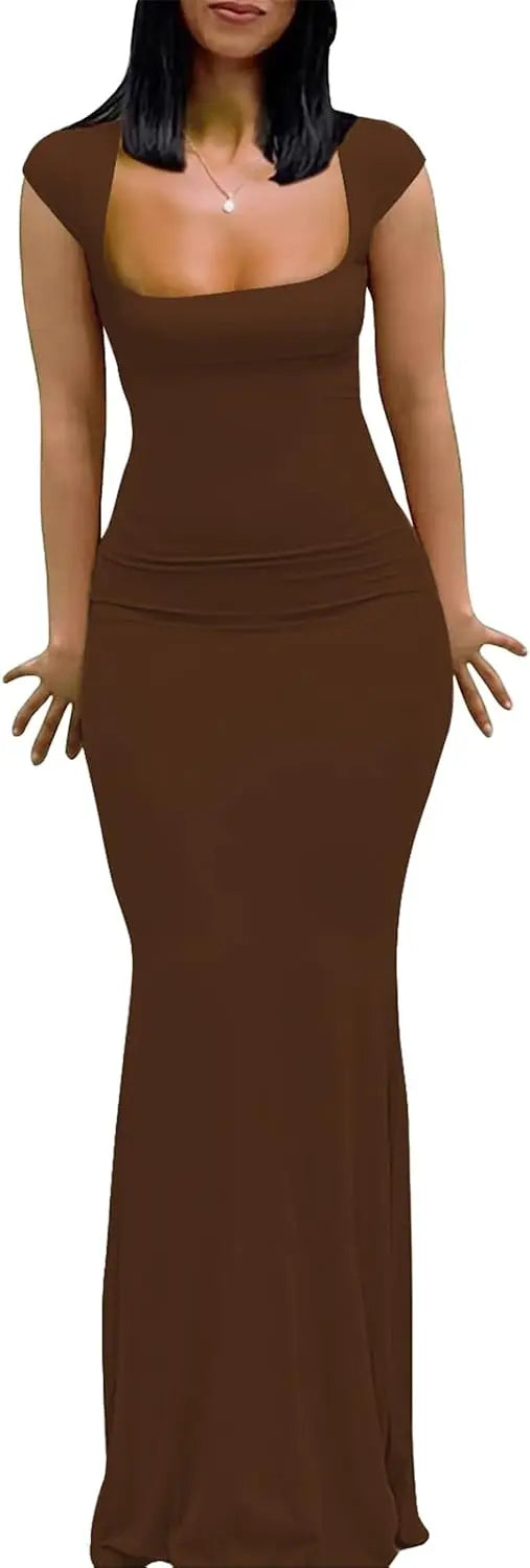 Cap Sleeve Square Neck Elegant Casual Lounge Bodycon SHANVY