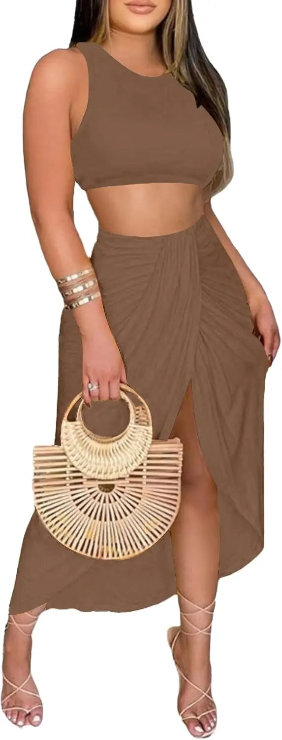 Women's 2 Piece Outfits Sleeveless Tank Crop Top SHANVY
