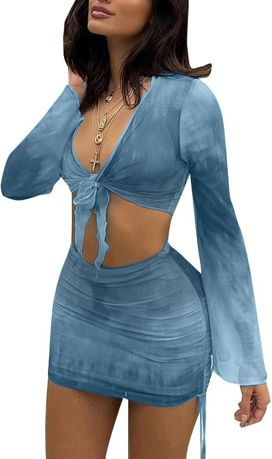 Women's 2 Piece Skirt Sets Sexy Club Outfits Mesh Mini Skirts SHANVY