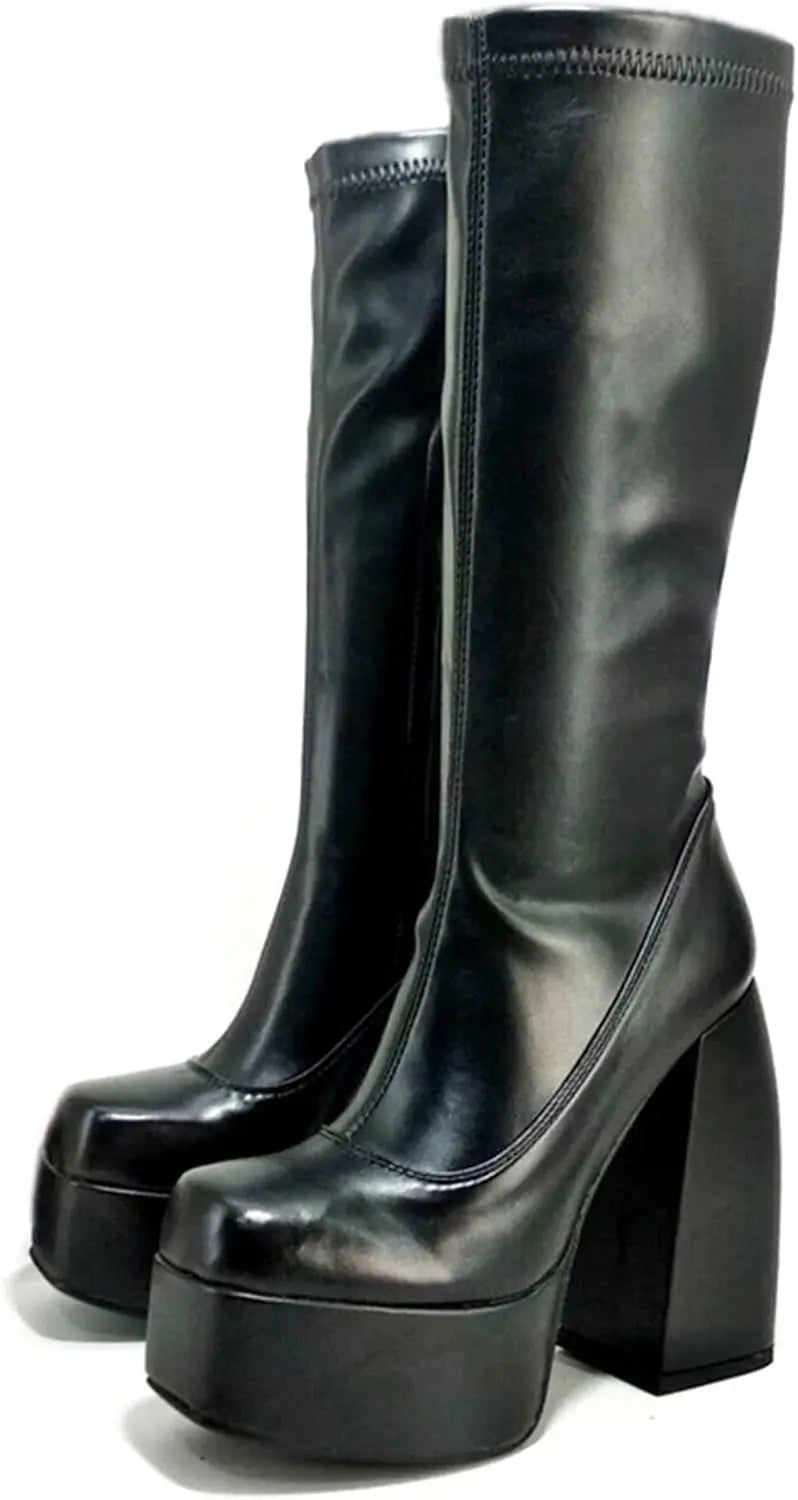 Ankle Boots for Women Chunky High Heel Sqaure Toe Side SHANVY