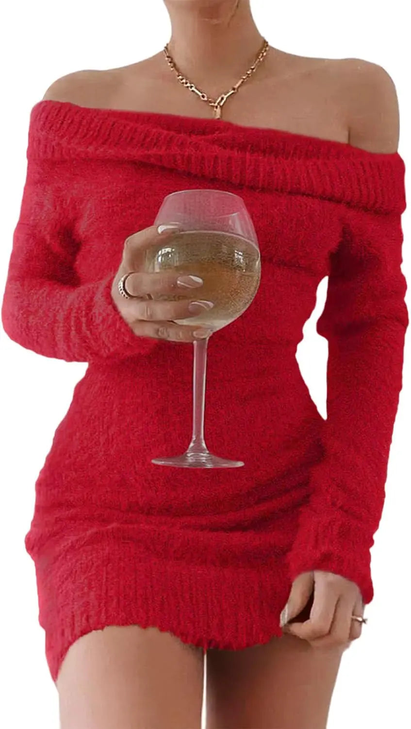 Women's Off The Shoulder Sweater Mini Dress SHANVY