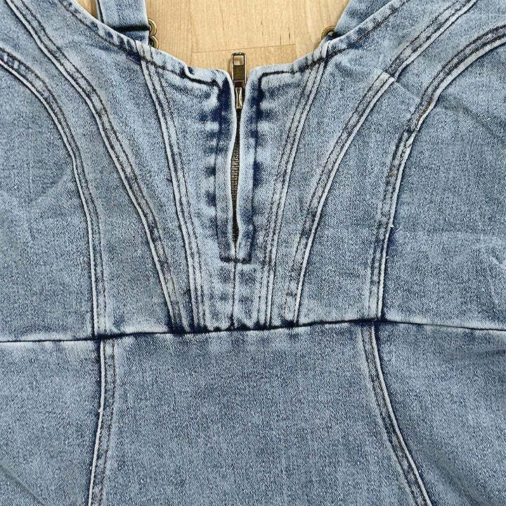 New U-neck Suspender Denim Dress Summer Casual Tight Slim Fit Dresses With Slit Design Womens Clothing SHANVY