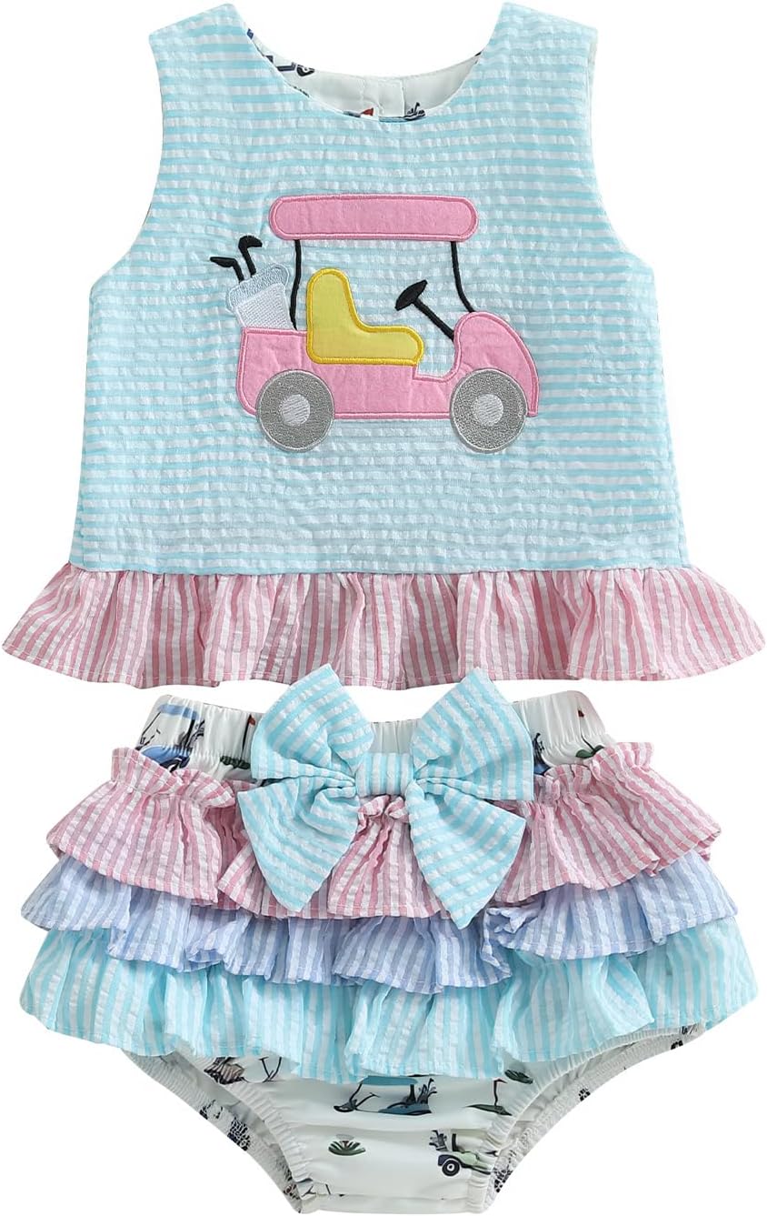 Baby Girl Golf Outfit 6 9 12 18 24 Months Summer Clothes Sleeveless Ruffle Tank Tops + Tutu Shorts Sets SHANVY