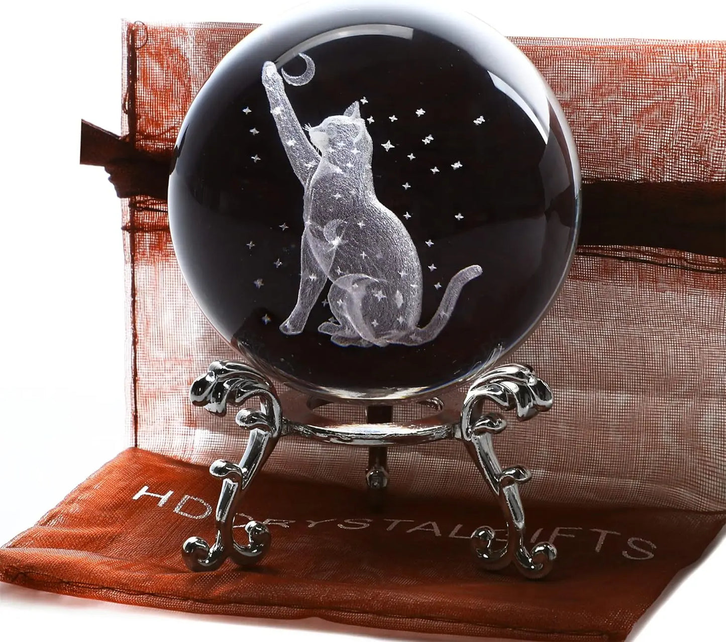 Cat Crystal Ball Glass Laser Engraved Cat Figurine SHANVY