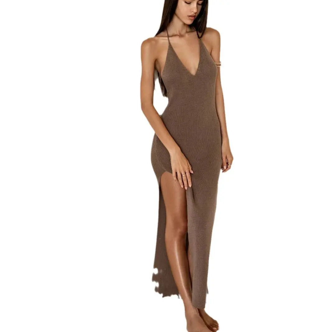 Knitted Strap Backless Dress null