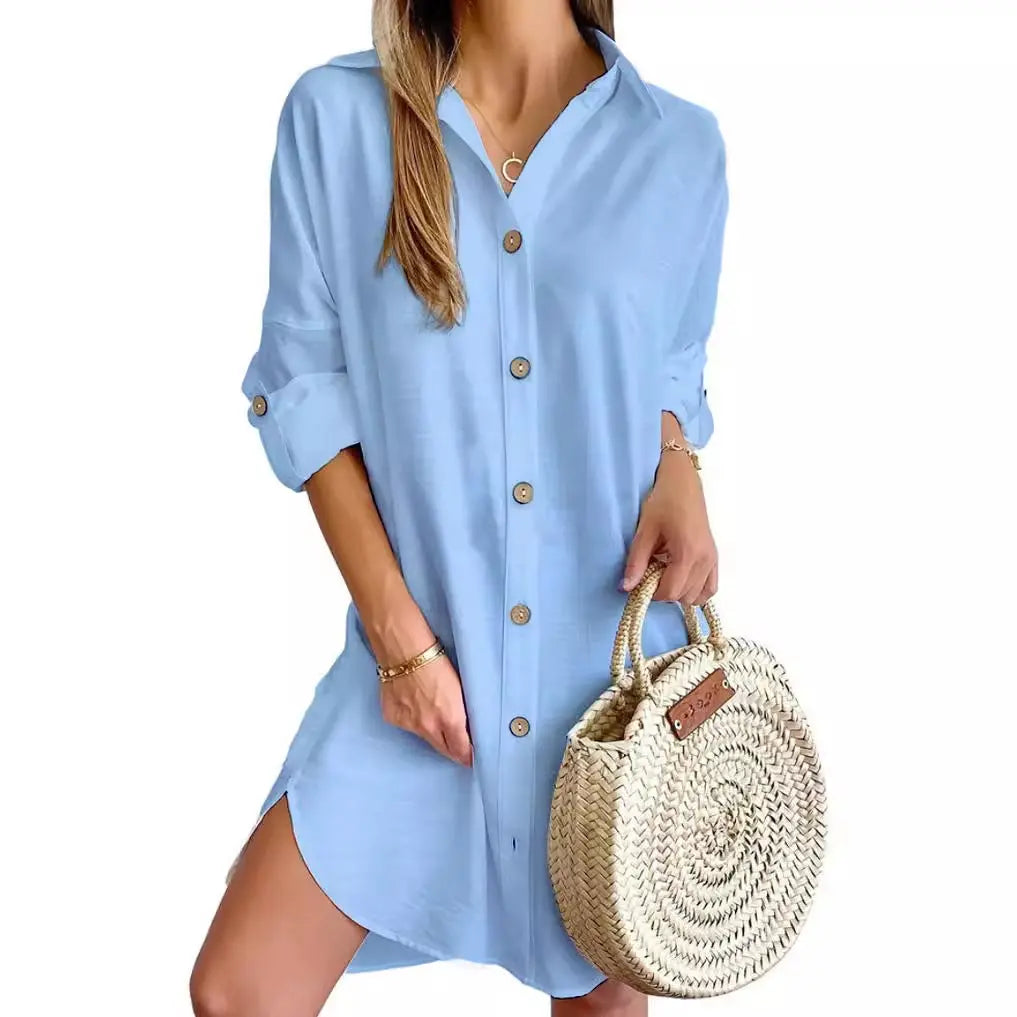 Autumn Leisure Long Sleeve Lapel Button Shirt Dress Womens Clothing SHANVY