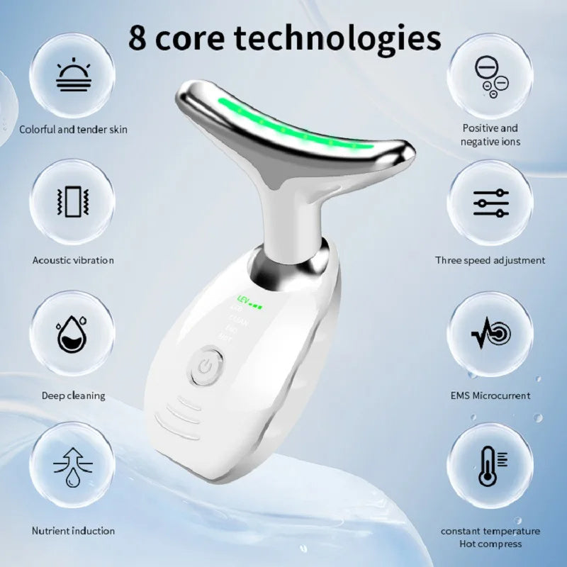 Neck Face Beauty Device Colorful LED Photon Therapy Skin Tighten Reduce Double Chin Anti Wrinkle Remove Lifting Massager SHANVY