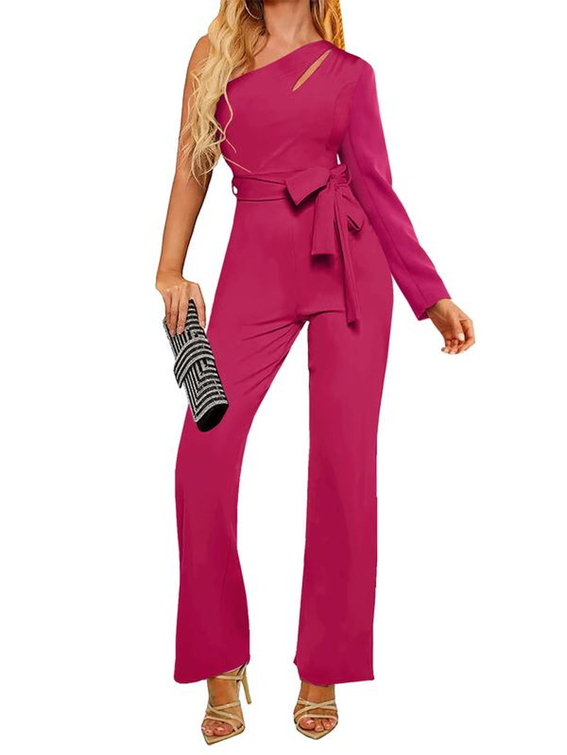  Womens Casual   Elegant High Waist Belted Wide Leg Jumpsuits