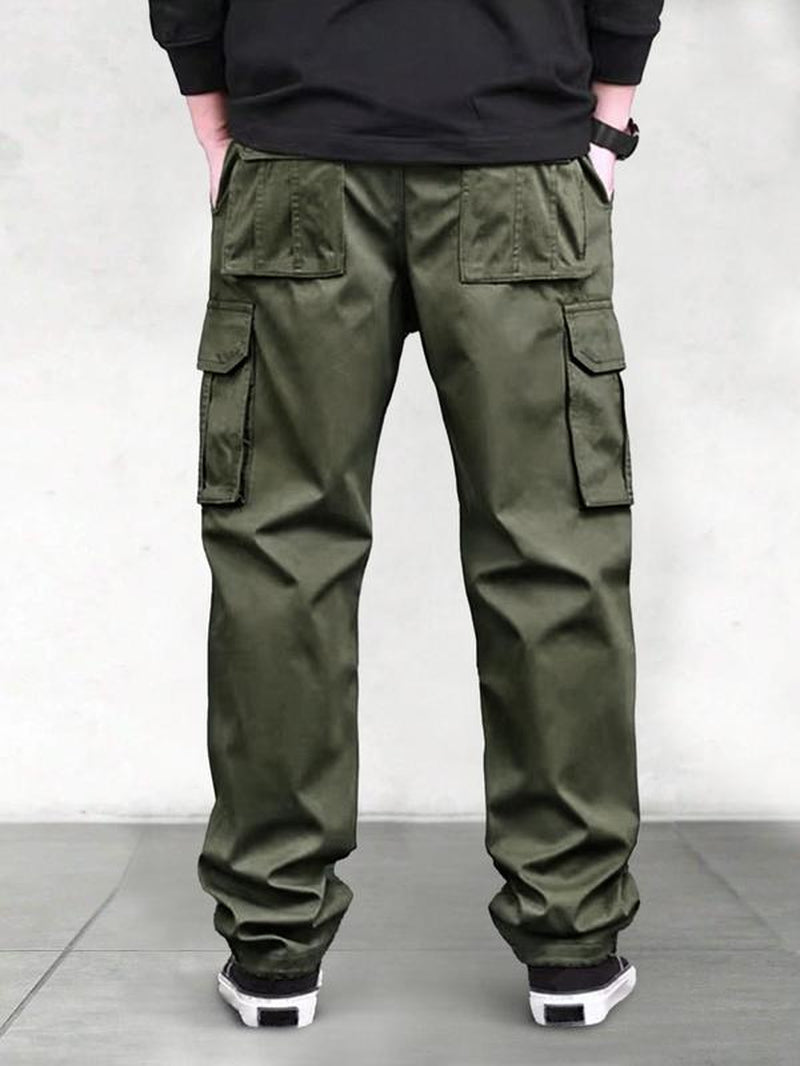 Men's Solid Flap Pocket Drawstring Waist Cargo Pants 