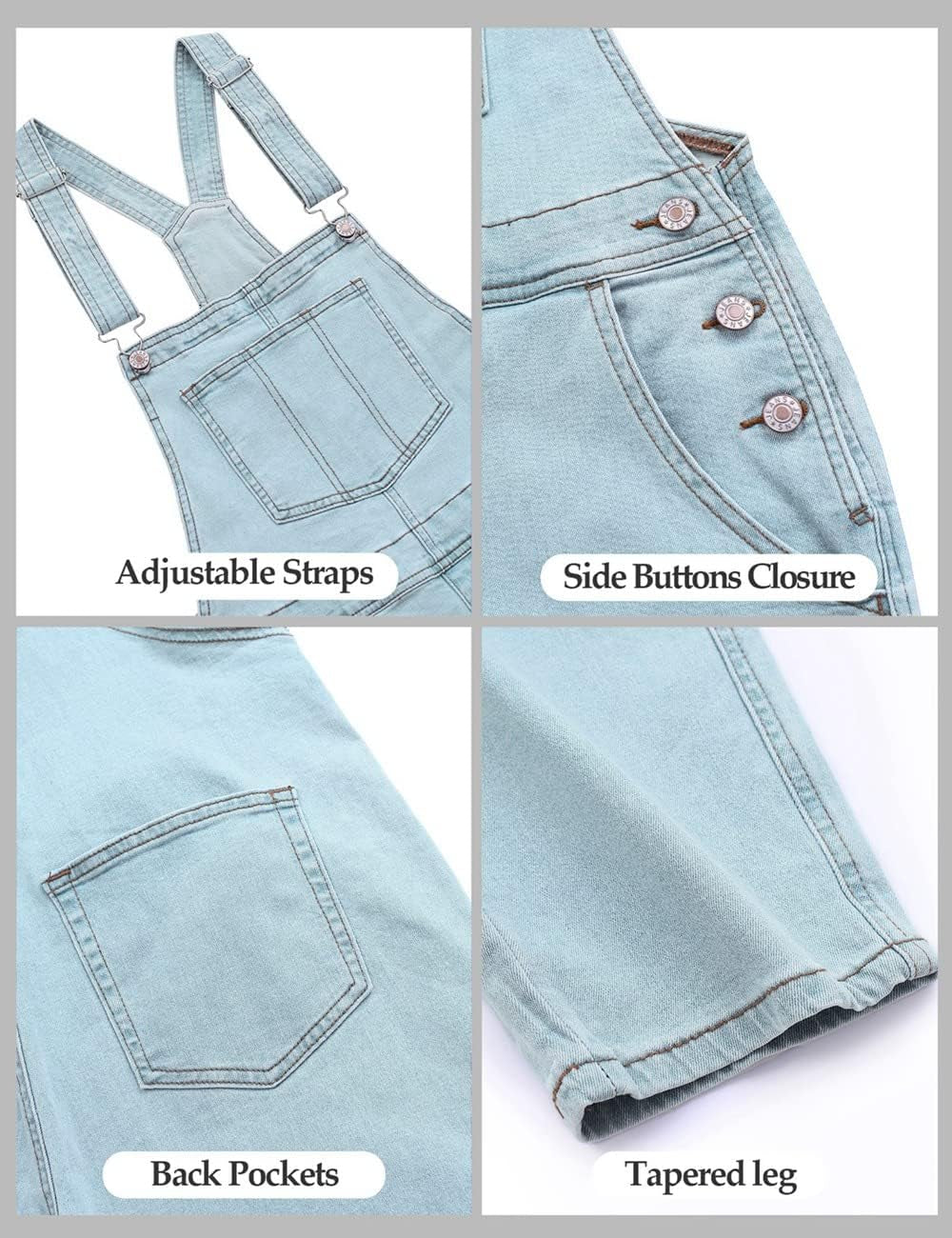 Women'S Casual Stretch Adjustable Denim Bib Overalls Jeans Pants Jumpsuits