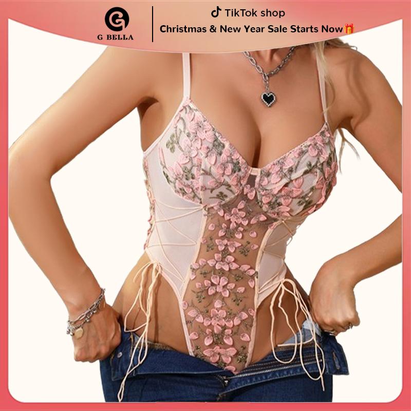 Women's Adjustable Sheer Lace Bodysuit Comfortable Feminine Bodysuit Floral Lingerie Skinny Slim