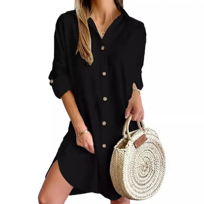 Autumn Leisure Long Sleeve Lapel Button Shirt Dress Womens Clothing SHANVY