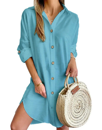 Autumn Leisure Long Sleeve Lapel Button Shirt Dress Womens Clothing SHANVY