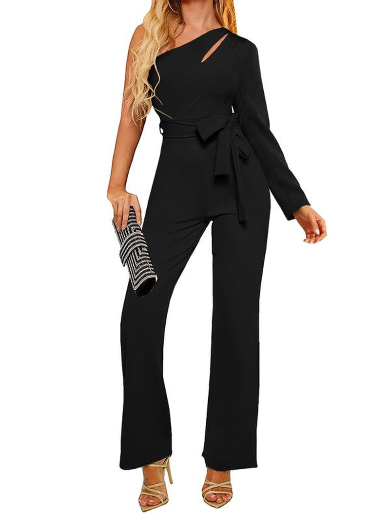  Womens Casual   Elegant High Waist Belted Wide Leg Jumpsuits