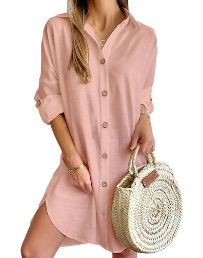 Autumn Leisure Long Sleeve Lapel Button Shirt Dress Womens Clothing SHANVY