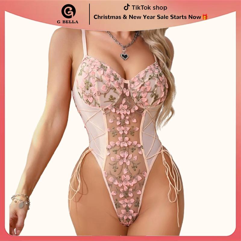 Women's Adjustable Sheer Lace Bodysuit Comfortable Feminine Bodysuit Floral Lingerie Skinny Slim