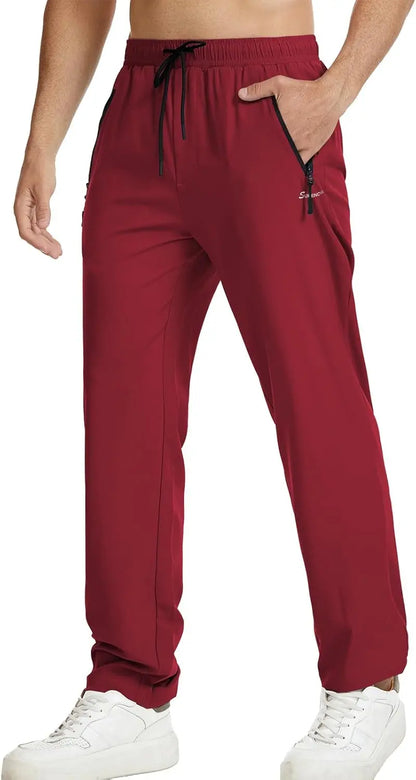 Men's Athletic Running Sweatpants Lightweight Stretch Jogger Track Pants Tapered Workout Gym Pants with Zipper Pocket SHANVY