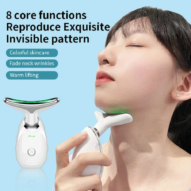 Neck Face Beauty Device Colorful LED Photon Therapy Skin Tighten Reduce Double Chin Anti Wrinkle Remove Lifting Massager SHANVY