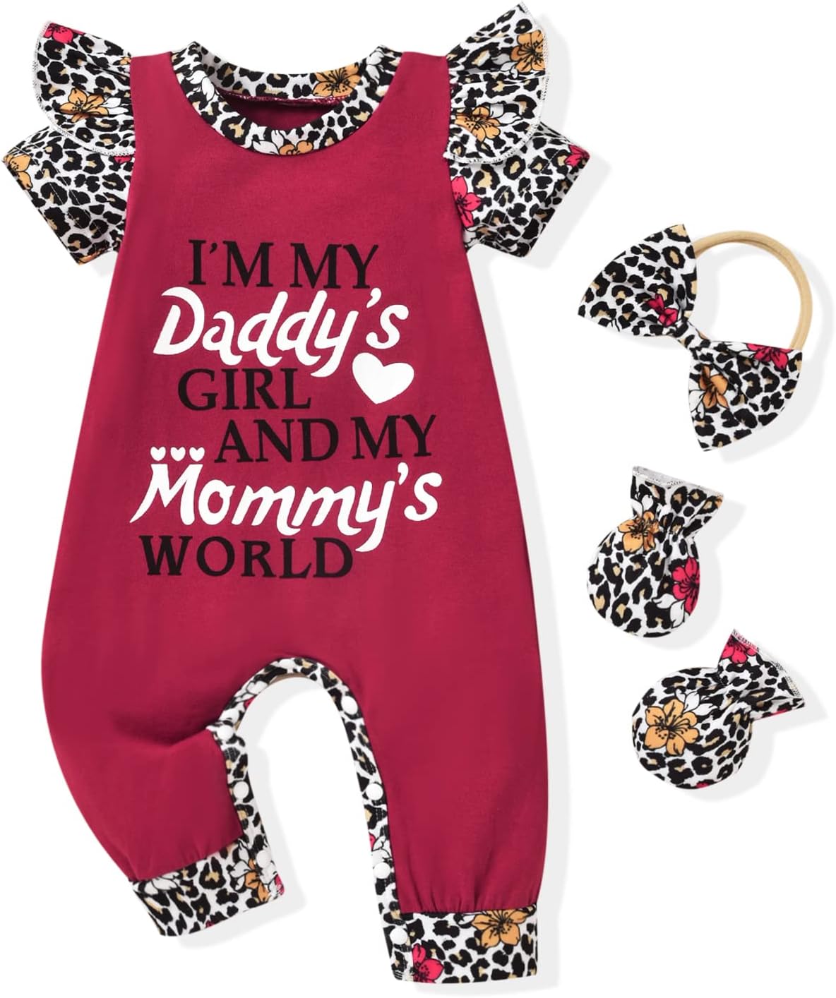 Newborn Baby Girl Letter Print Romper Jumpsuit Gloves Headband Clothes Set HINTINA SHANVY