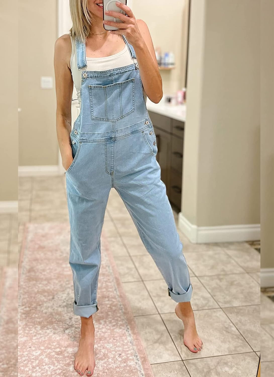 Women'S Casual Stretch Adjustable Denim Bib Overalls Jeans Pants Jumpsuits