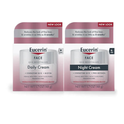 Eucerin Q10  Set, Facial Cream for Sensitive Skin, Q10 Anti Wrinkle Face Cream, 1.7 Oz Jar + Q10 Anti Wrinkle Night Cream with Pro-Retinol, 1.7 Oz Jar SHANVY