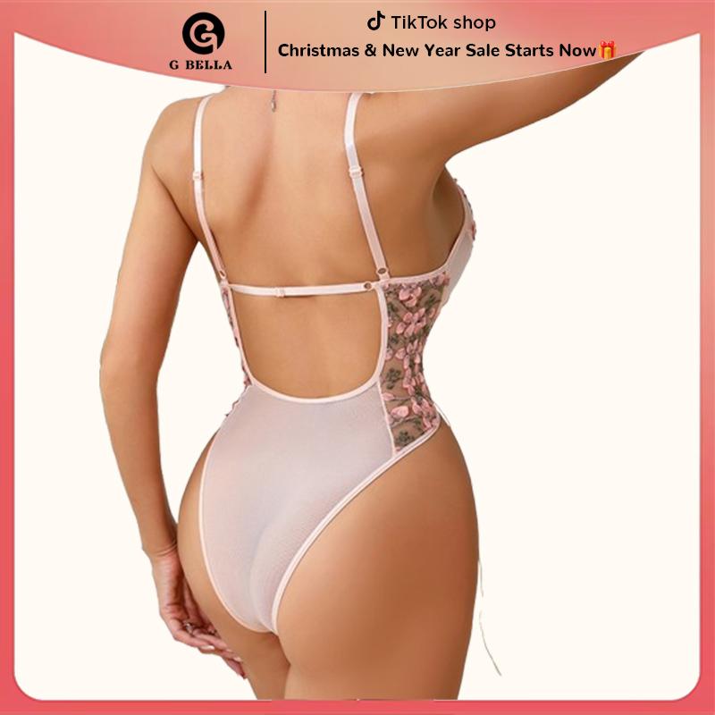 Women's Adjustable Sheer Lace Bodysuit Comfortable Feminine Bodysuit Floral Lingerie Skinny Slim