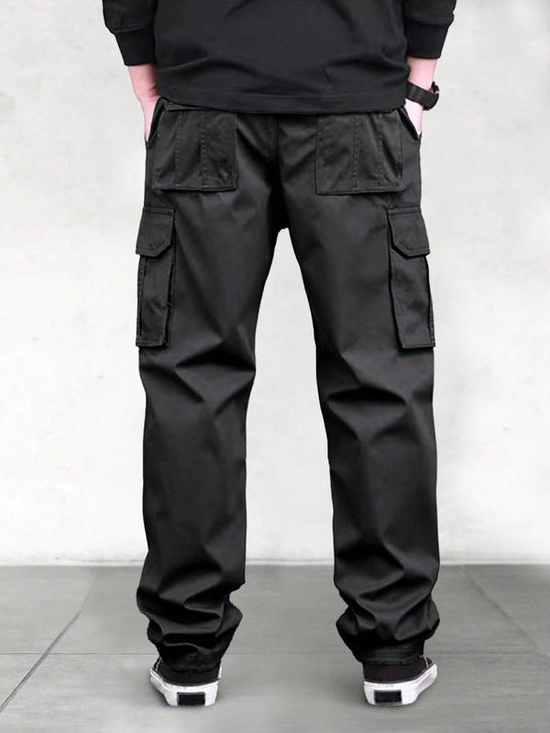 Men's Solid Flap Pocket Drawstring Waist Cargo Pants 