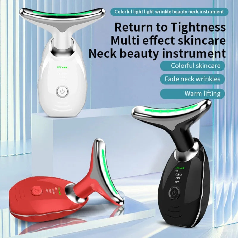 Neck Face Beauty Device Colorful LED Photon Therapy Skin Tighten Reduce Double Chin Anti Wrinkle Remove Lifting Massager SHANVY