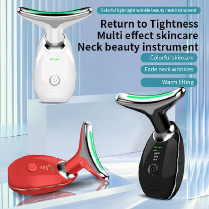 Neck Face Beauty Device Colorful LED Photon Therapy Skin Tighten Reduce Double Chin Anti Wrinkle Remove Lifting Massager SHANVY