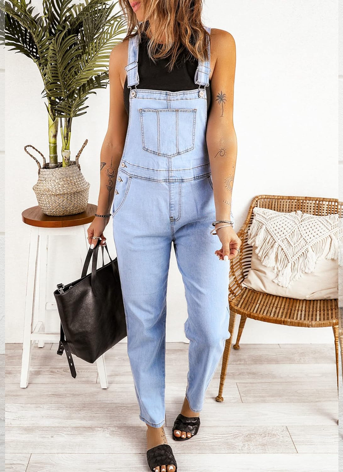 Women'S Casual Stretch Adjustable Denim Bib Overalls Jeans Pants Jumpsuits