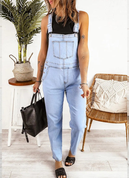 Women'S Casual Stretch Adjustable Denim Bib Overalls Jeans Pants Jumpsuits