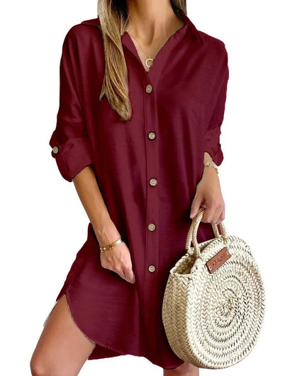 Autumn Leisure Long Sleeve Lapel Button Shirt Dress Womens Clothing SHANVY