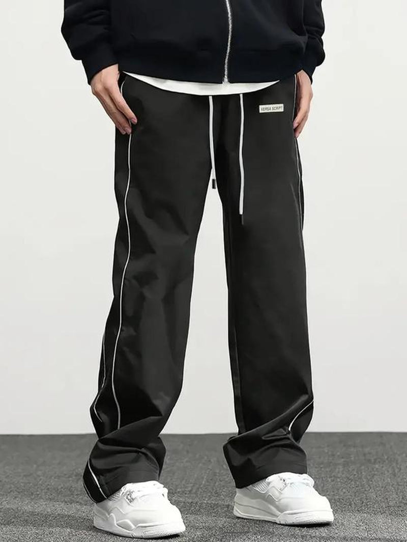 Men's Letter Patched Drawstring Waist Pants,  