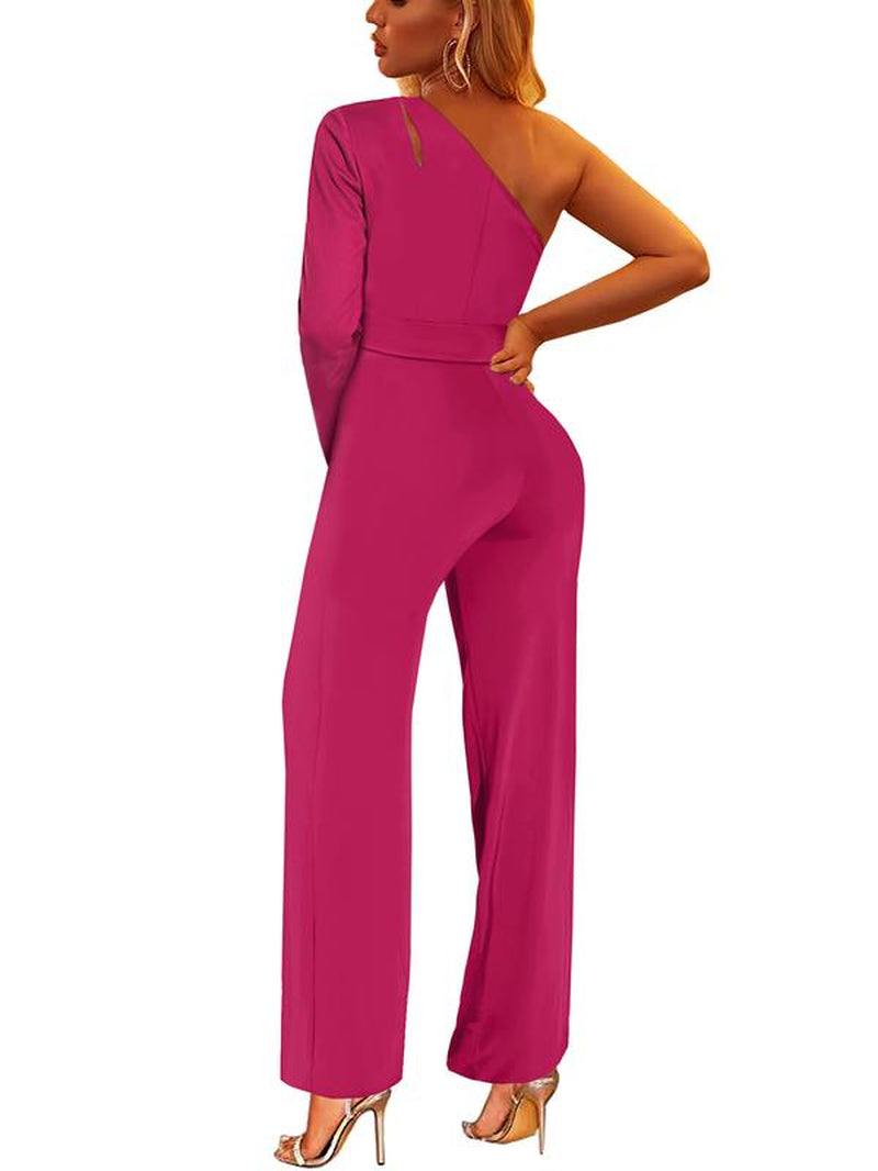  Womens Casual   Elegant High Waist Belted Wide Leg Jumpsuits