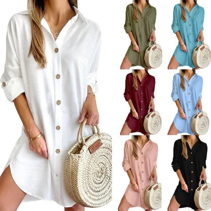 Autumn Leisure Long Sleeve Lapel Button Shirt Dress Womens Clothing SHANVY
