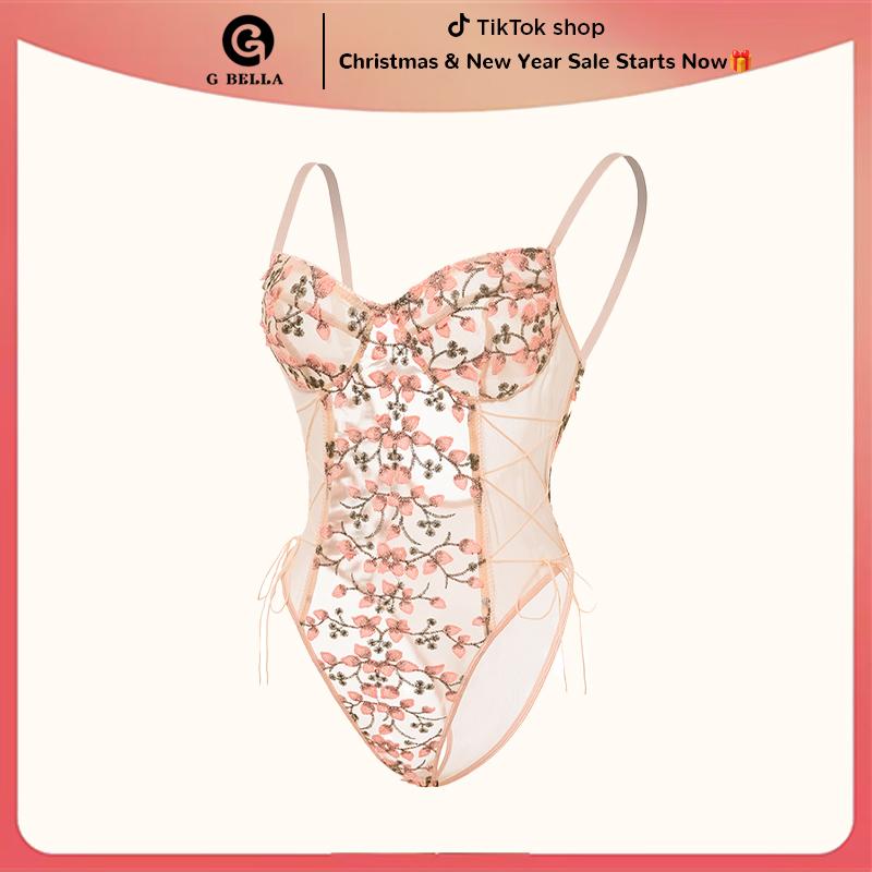 Women's Adjustable Sheer Lace Bodysuit Comfortable Feminine Bodysuit Floral Lingerie Skinny Slim