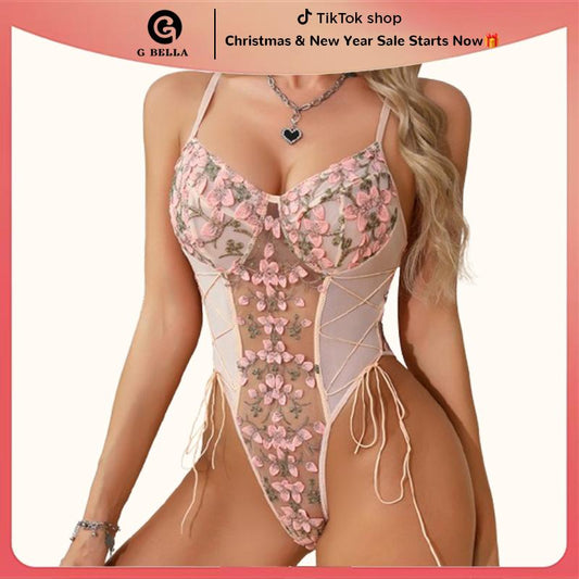 Women's Adjustable Sheer Lace Bodysuit Comfortable Feminine Bodysuit Floral Lingerie Skinny Slim