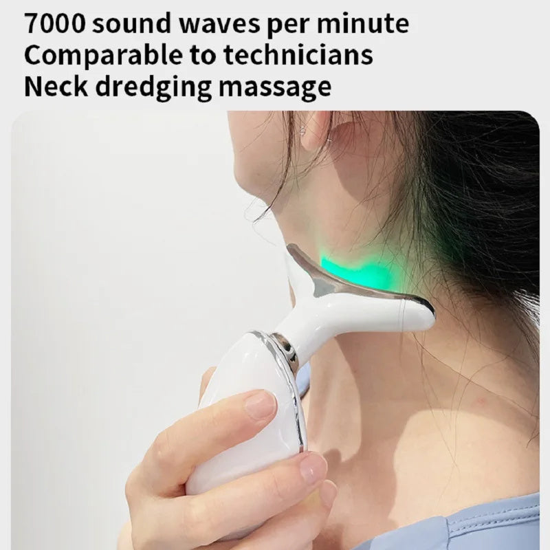 Neck Face Beauty Device Colorful LED Photon Therapy Skin Tighten Reduce Double Chin Anti Wrinkle Remove Lifting Massager SHANVY