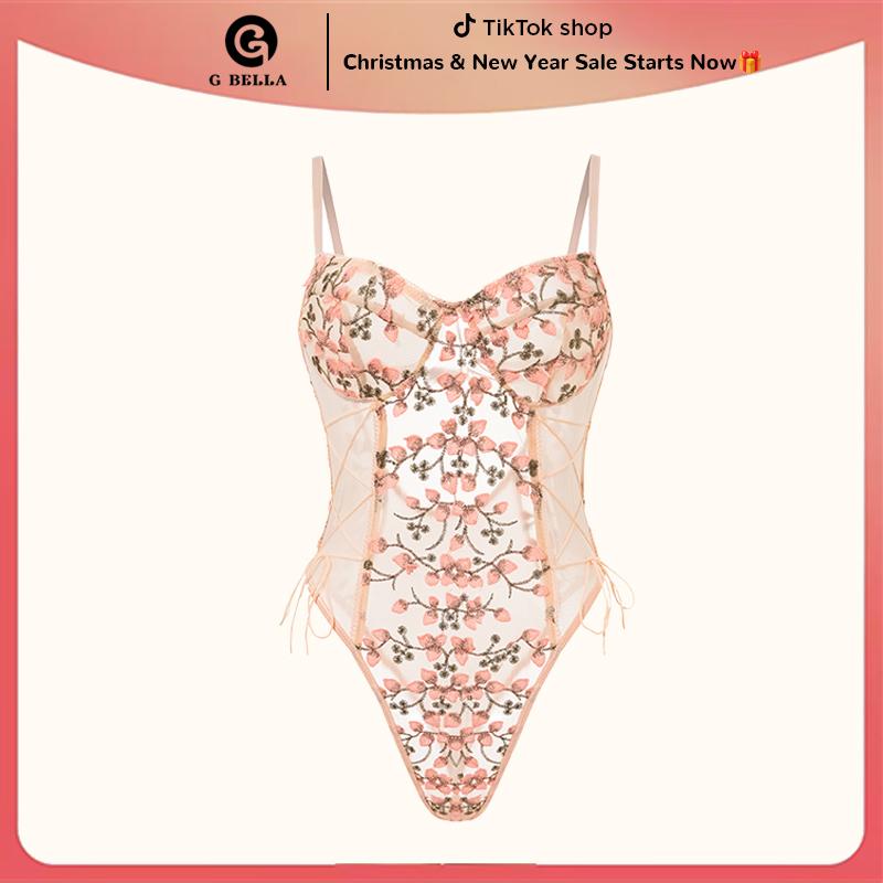 Women's Adjustable Sheer Lace Bodysuit Comfortable Feminine Bodysuit Floral Lingerie Skinny Slim