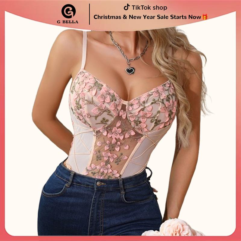 Women's Adjustable Sheer Lace Bodysuit Comfortable Feminine Bodysuit Floral Lingerie Skinny Slim